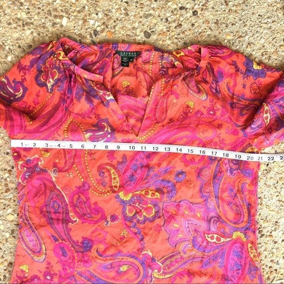 Lauren Ralph Lauren Silk Boho Paisley Tunic Blouse Size Medium - Picture 5 of 7